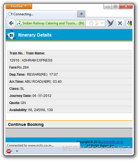 IRCTC Mobile website