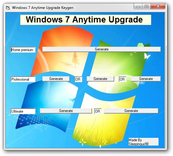 windows anytime upgrade key generator