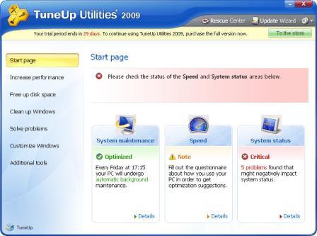 TuneUp Utilities 2009 Main Screen