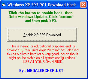 Windows XP SP3 Download Hack