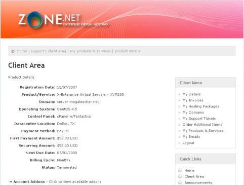Zone.Net VPS Hosting Control Panel